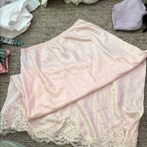 Elegant Vintage Pink Lace Trim Silk Slip